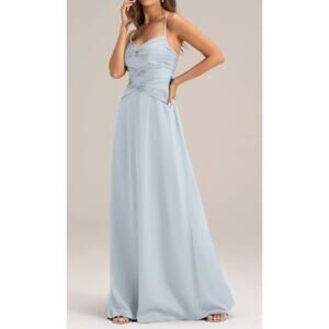 AW BRIDAL 4 S baby blue Selma satin ruched cutout bridesmaid maxi dress NEW B90